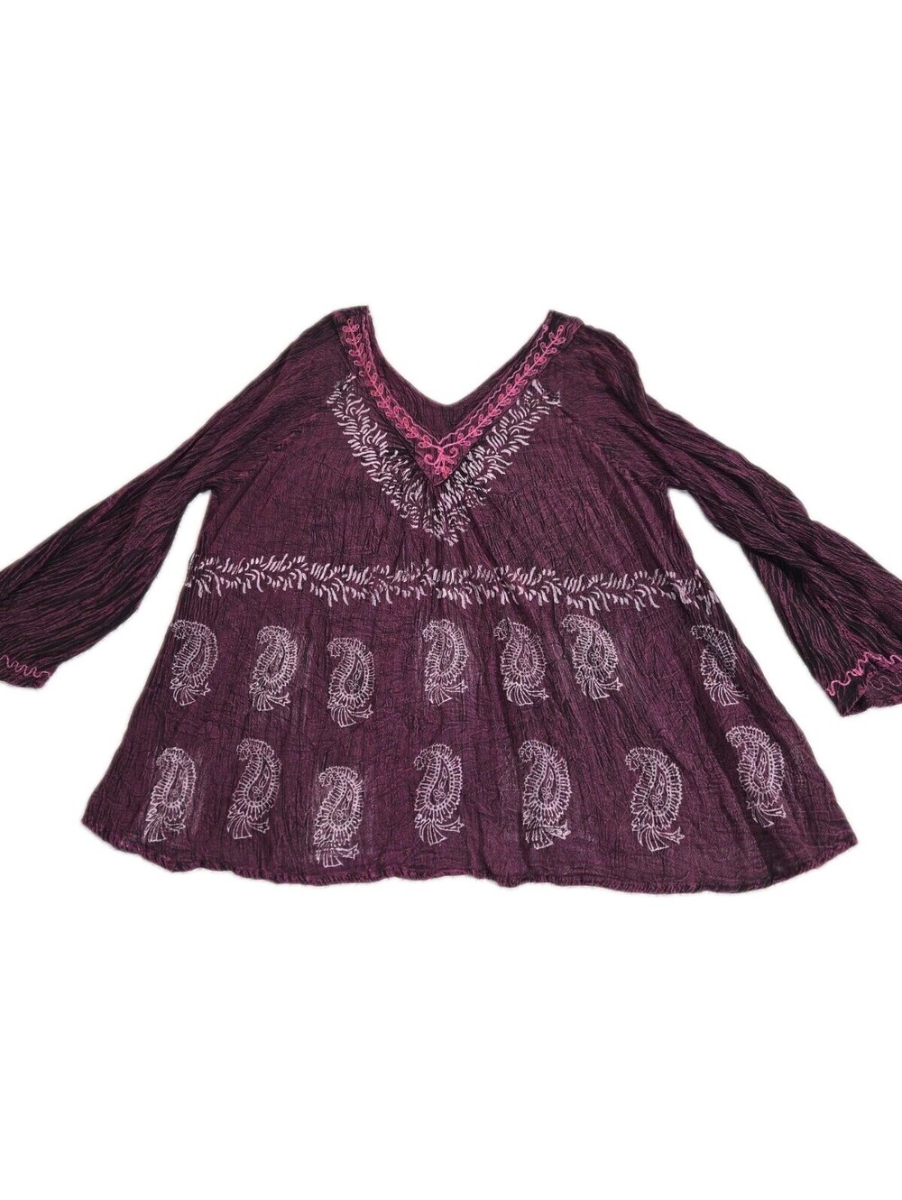 boho tops for women Free Size Purple Embroidered Sequined Paisley L/S Vneck And